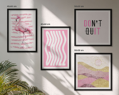 Galería de pared Paisaje montañoso en tonos pastel con flamencos rosas