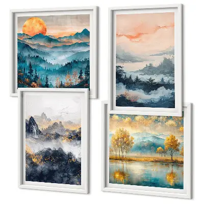Set de cuadros modernos para salón con abstracciones pintadas de la naturaleza