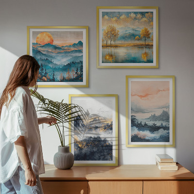 Set de cuadros modernos para salón Abstracciones pintadas de la naturaleza
