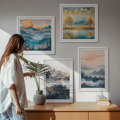 Set de cuadros modernos para salón Abstracciones pintadas de la naturaleza