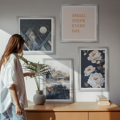 Set de 4 cuadros para salón Inspiración abstracta de montañas y flores