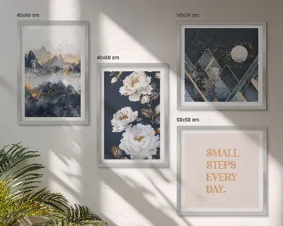 Set de 4 cuadros para salón con diseño de inspiración abstracta de montañas y flores