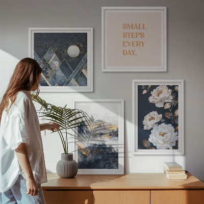 Set de 4 cuadros para salón Inspiración abstracta de montañas y flores