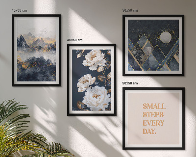 Set de 4 cuadros para salón Inspiración abstracta de montañas y flores