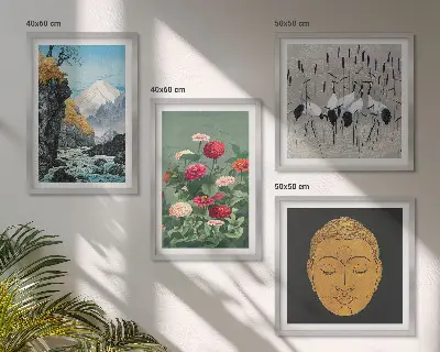 Set de cuadros modernos para salón con diseño de naturaleza japonesa y estilo Japandi