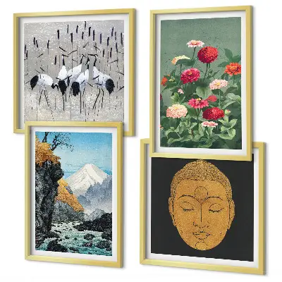 Set de cuadros modernos para salón con diseño de naturaleza japonesa y estilo Japandi