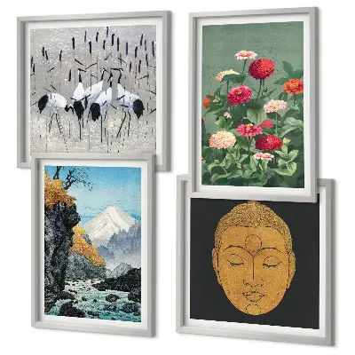 Set de cuadros modernos para salón con diseño de naturaleza japonesa y estilo Japandi