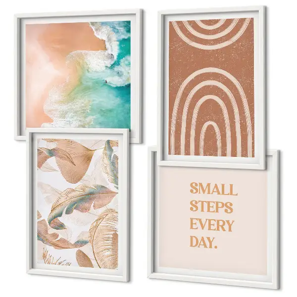 Set de 4 cuadros decorativos diseño de hojas delicadas estilo boho para salón