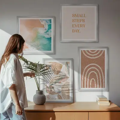 Set de 4 cuadros decorativos diseño de hojas delicadas estilo boho para salón