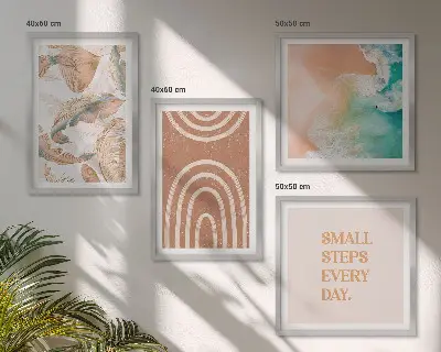 Set de 4 cuadros decorativos diseño de hojas delicadas estilo boho para salón