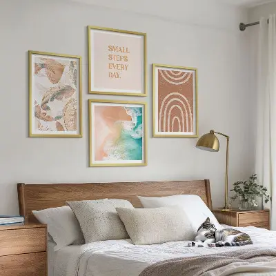 Set de 4 cuadros decorativos diseño de hojas delicadas estilo boho para salón