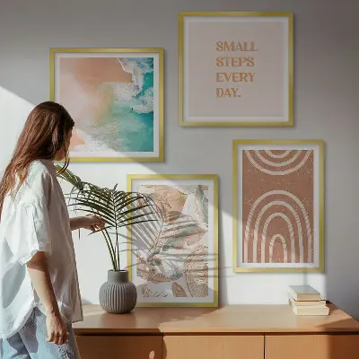 Set de 4 cuadros decorativos diseño de hojas delicadas estilo boho para salón