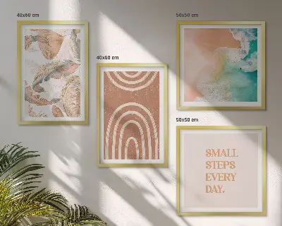 Set de 4 cuadros decorativos diseño de hojas delicadas estilo boho para salón