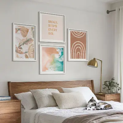 Set de 4 cuadros decorativos diseño de hojas delicadas estilo boho para salón