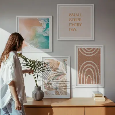 Set de 4 cuadros decorativos diseño de hojas delicadas estilo boho para salón