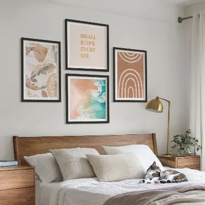 Set de 4 cuadros decorativos diseño de hojas delicadas estilo boho para salón