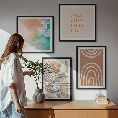Set de 4 cuadros decorativos diseño de hojas delicadas estilo boho para salón