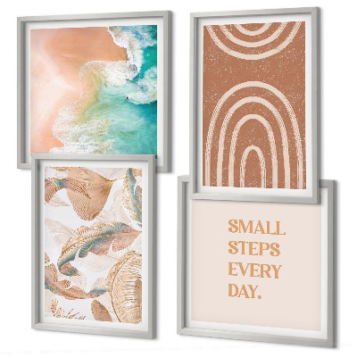Set de 4 cuadros para salón Letras delicadas de hojas estilo boho