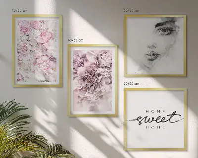 Set de cuadros modernos para salón diseño de retrato de una mujer con peonías
