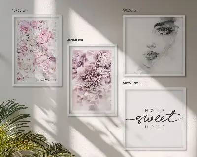 Set de cuadros modernos para salón diseño de retrato de una mujer con peonías