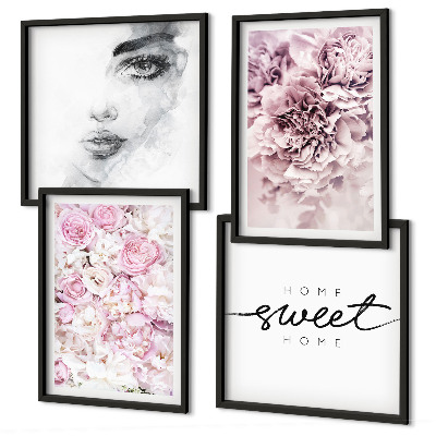 Set de cuadros modernos para salón Retrato de una mujer con peonías para el hogar.