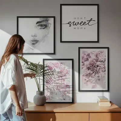 Set de cuadros modernos para salón diseño de retrato de una mujer con peonías