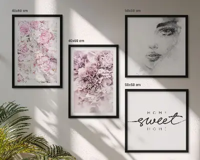 Set de cuadros modernos para salón diseño de retrato de una mujer con peonías