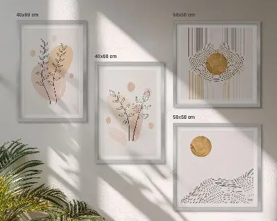 Set de cuadros modernos para salón con dibujos minimalistas de plantas