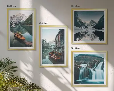 Set de 4 cuadros para salón con diseño de reflejo de barcos en lagos de montaña