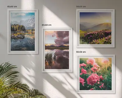 Galería de pared flores en un prado de jardín de montaña con agua