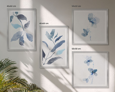 Set de 4 cuadros para salón Acuarela de hojas azules
