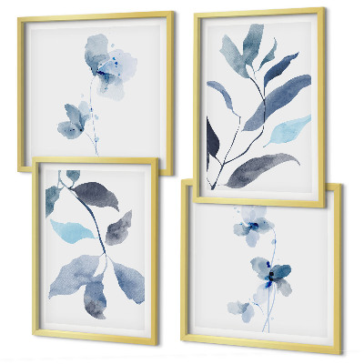 Set de 4 cuadros para salón Acuarela de hojas azules