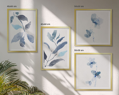 Set de 4 cuadros para salón Acuarela de hojas azules