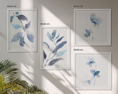 Set de 4 cuadros para salón Acuarela de hojas azules