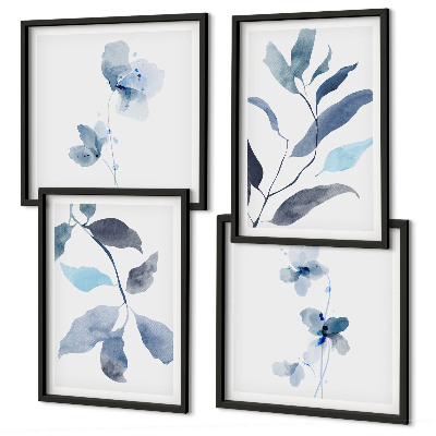 Set de 4 cuadros para salón Acuarela de hojas azules