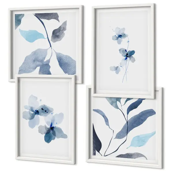 Galería de pared flores con diseño minimalista en tonos azules