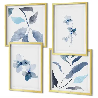 Galería de pared flores con diseño minimalista en tonos azules