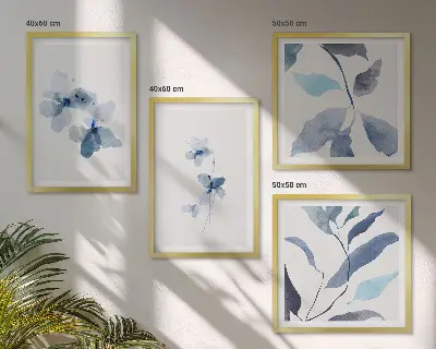 Galería de pared flores con diseño minimalista en tonos azules