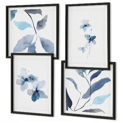 Galería de pared flores con diseño minimalista en tonos azules