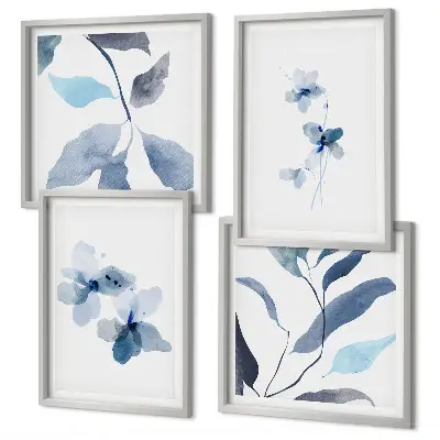 Galería de pared flores con diseño minimalista en tonos azules