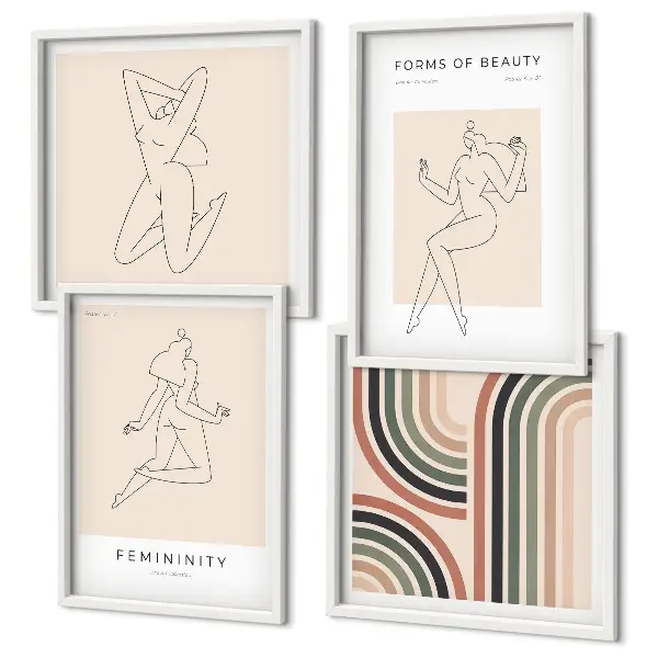Set de 4 cuadros de siluetas femeninas para decoración de salón