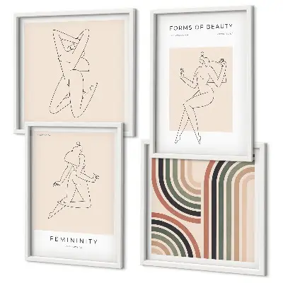 Set de 4 cuadros de siluetas femeninas para decoración de salón