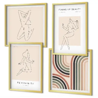 Set de 4 cuadros de siluetas femeninas para decoración de salón