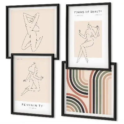 Set de 4 cuadros de siluetas femeninas para decoración de salón