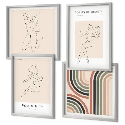 Set de 4 cuadros de siluetas femeninas para decoración de salón
