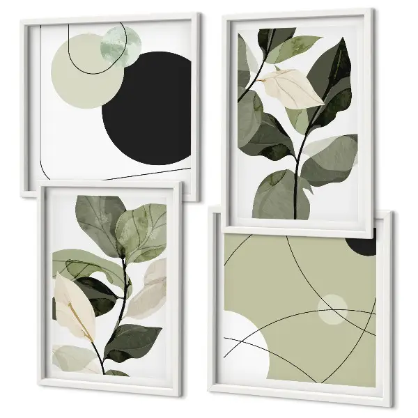 Set de 4 cuadros abstractos con diseño de hojas pintadas para salón