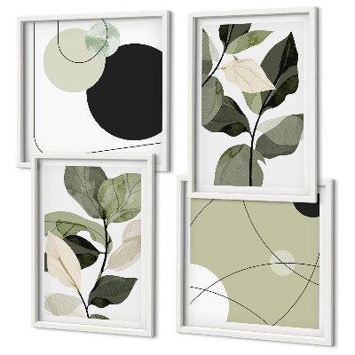 Set de 4 cuadros para salón Hojas pintadas abstractas