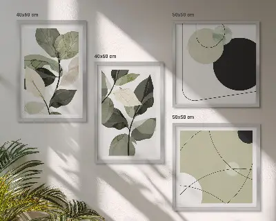 Set de 4 cuadros abstractos con diseño de hojas pintadas para salón