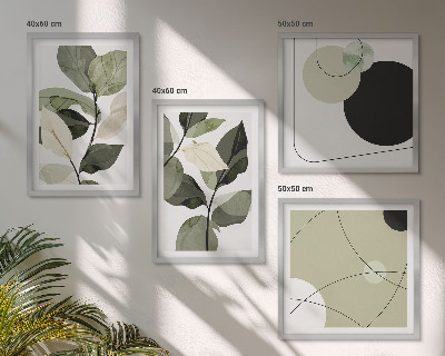 Set de 4 cuadros para salón Hojas pintadas abstractas