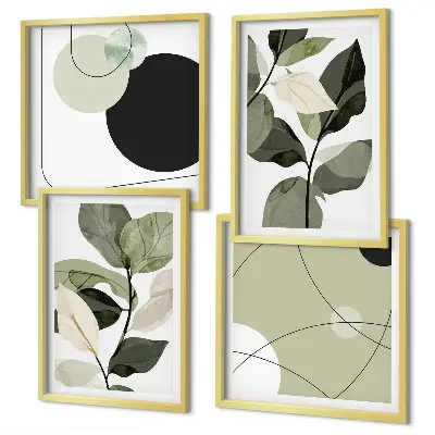 Set de 4 cuadros abstractos con diseño de hojas pintadas para salón